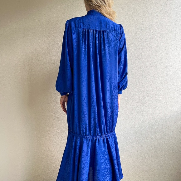 Vintage 1980s Cobalt Blue Silky Dropwaist Dress (L/XL)